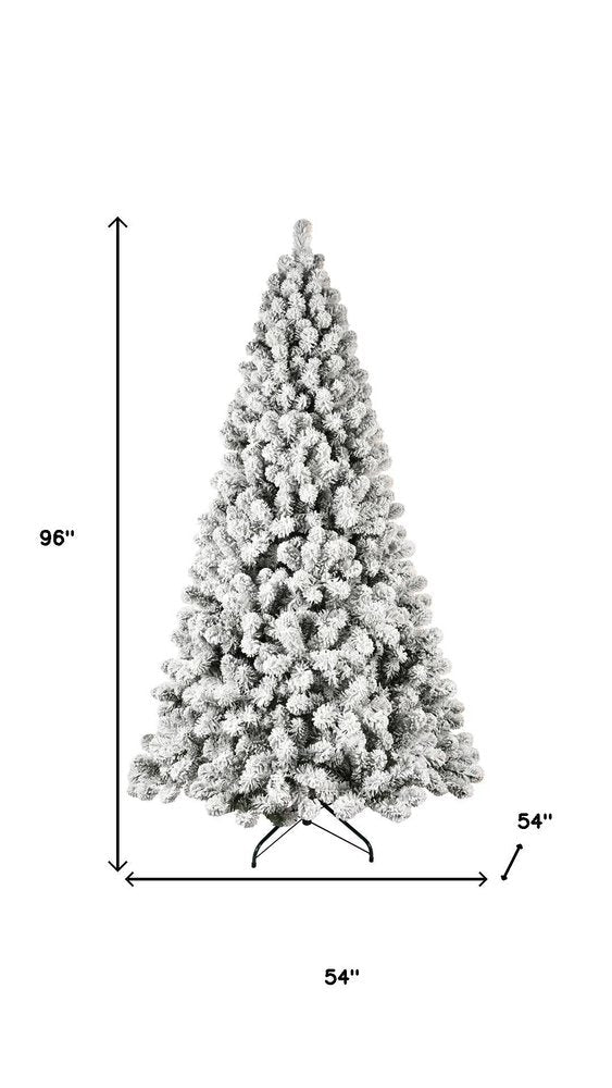 8' Pre Lit Full Flocked Spruce Christmas Tree HomeRoots