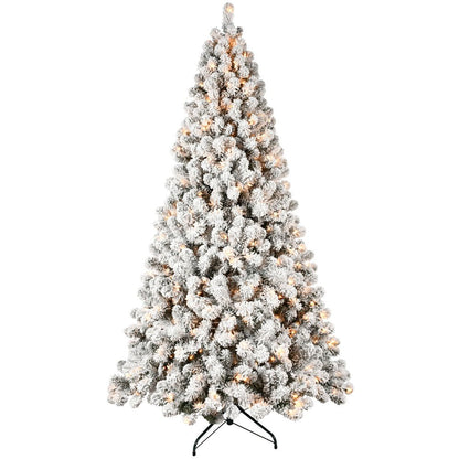 8' Pre Lit Full Flocked Spruce Christmas Tree HomeRoots