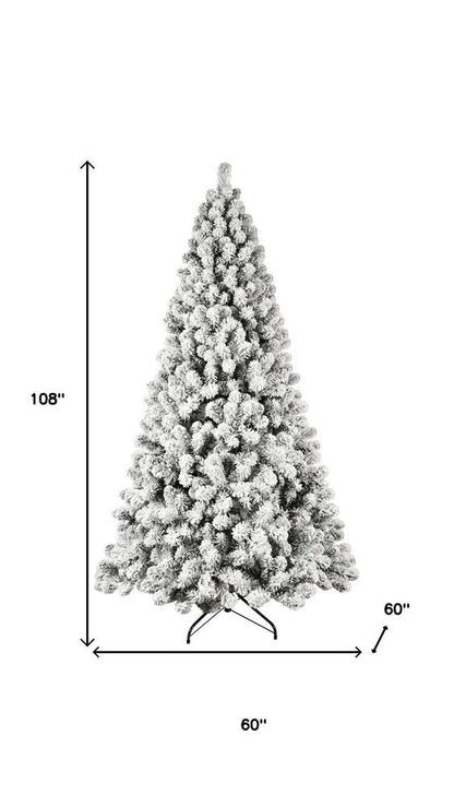 8' Pre Lit Full Flocked Spruce Christmas Tree HomeRoots