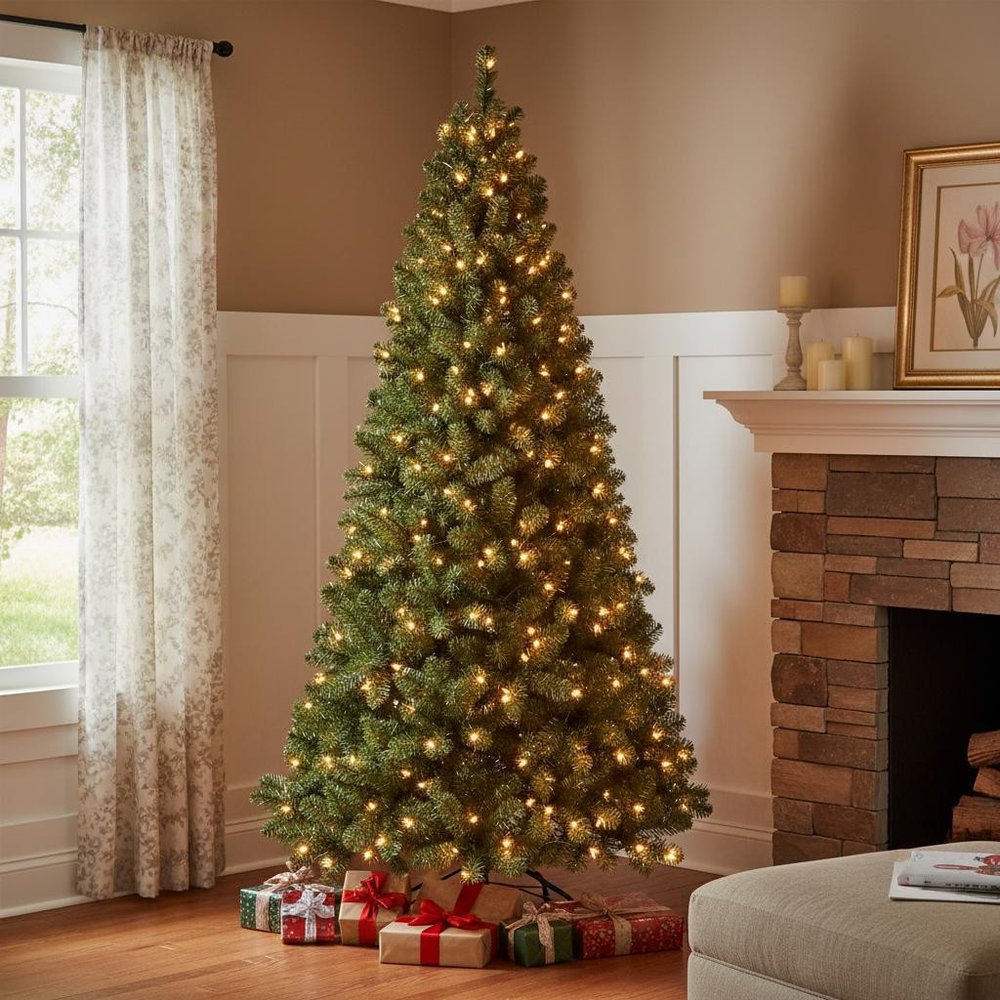 7' Pre Lit Full Spruce Christmas Tree HomeRoots