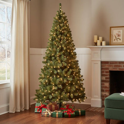 7' Pre Lit Full Spruce Christmas Tree HomeRoots