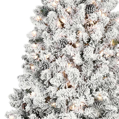 9' Pre Lit Full Flocked Spruce Christmas Tree HomeRoots