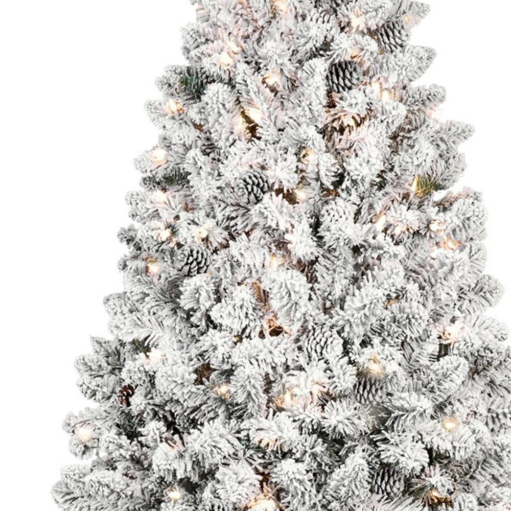 9' Pre Lit Full Flocked Spruce Christmas Tree HomeRoots