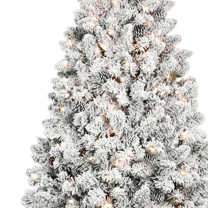 9' Pre Lit Full Flocked Spruce Christmas Tree HomeRoots