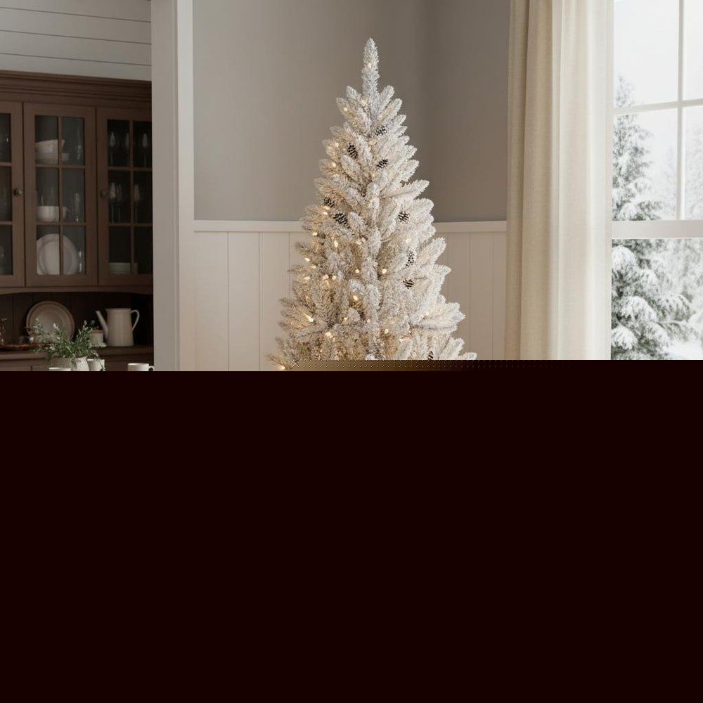 4.5' Pre Lit Full Flocked Spruce Christmas Tree HomeRoots