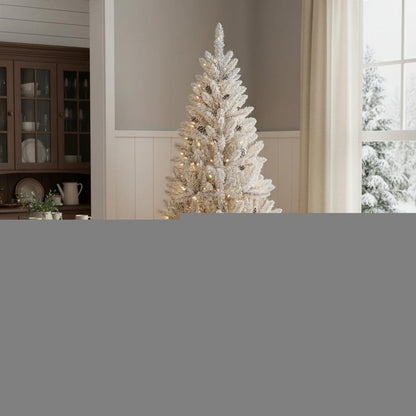 4.5' Pre Lit Full Flocked Spruce Christmas Tree HomeRoots