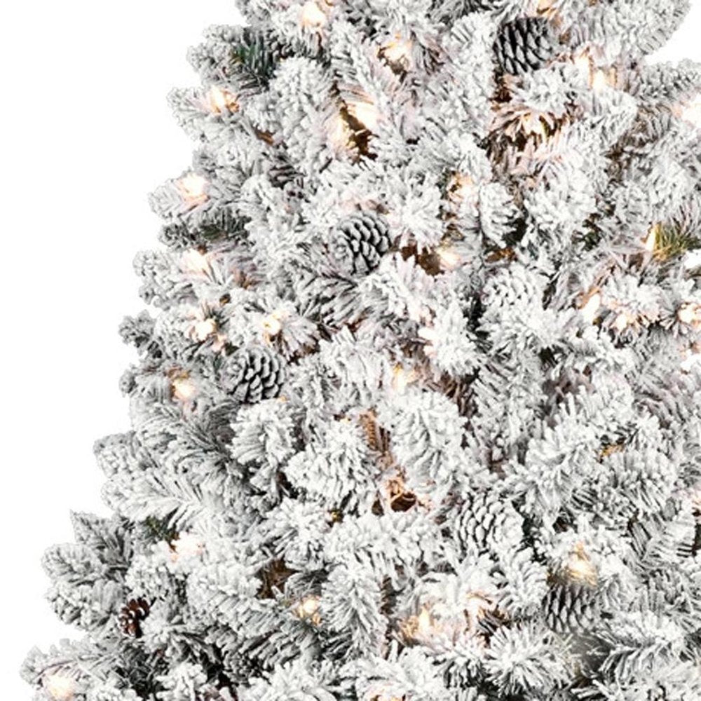 9' Pre Lit Full Flocked Spruce Christmas Tree HomeRoots