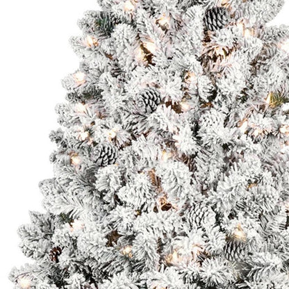 9' Pre Lit Full Flocked Spruce Christmas Tree HomeRoots