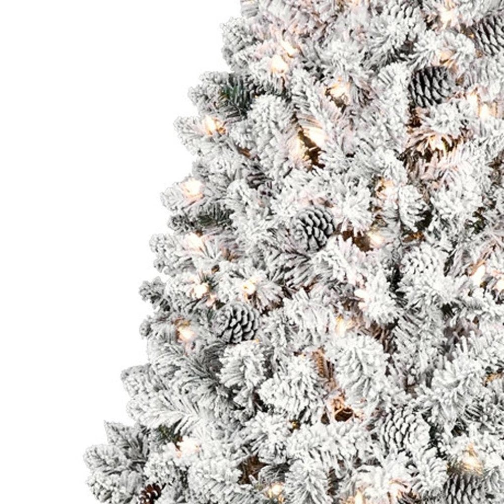 9' Pre Lit Full Flocked Spruce Christmas Tree HomeRoots