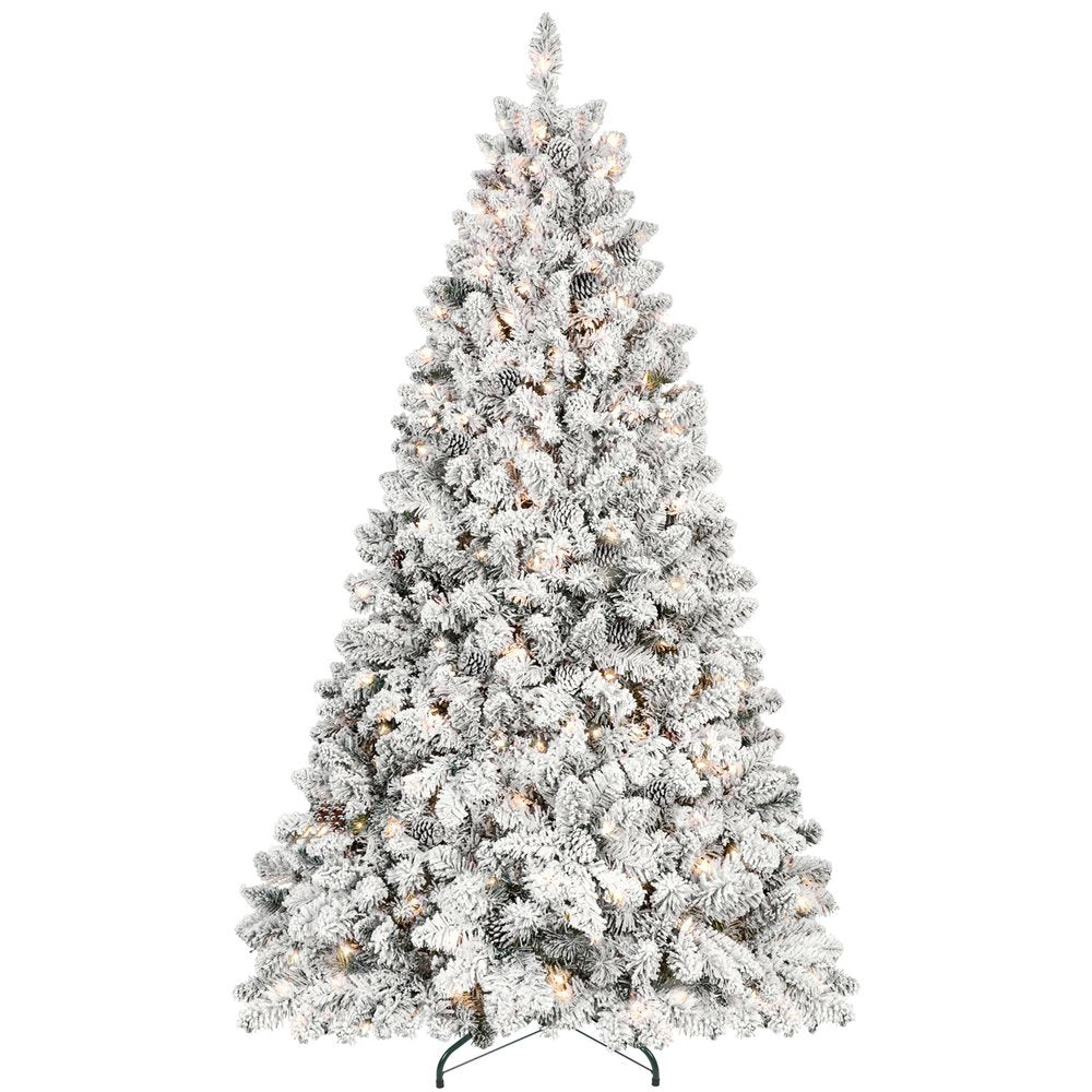 9' Pre Lit Full Flocked Spruce Christmas Tree HomeRoots