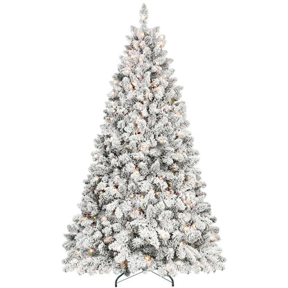 9' Pre Lit Full Flocked Spruce Christmas Tree HomeRoots