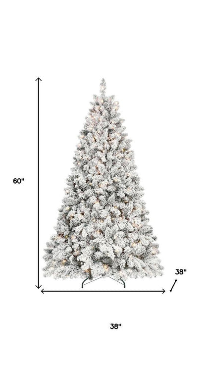 9' Pre Lit Full Flocked Spruce Christmas Tree HomeRoots