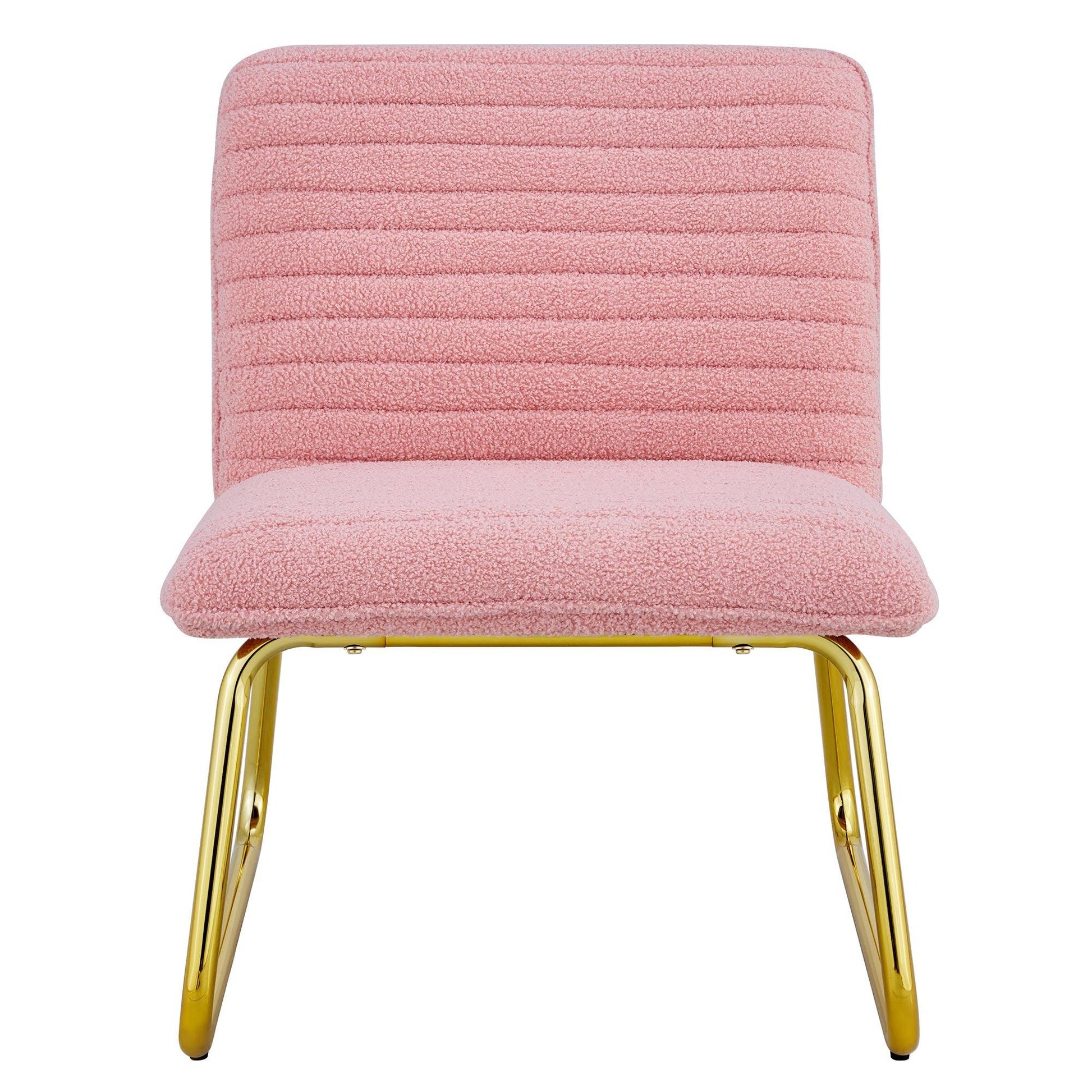 Modern minimalist pink plush fabric single person sofa chair with golden metal legs - FurniFindUSA