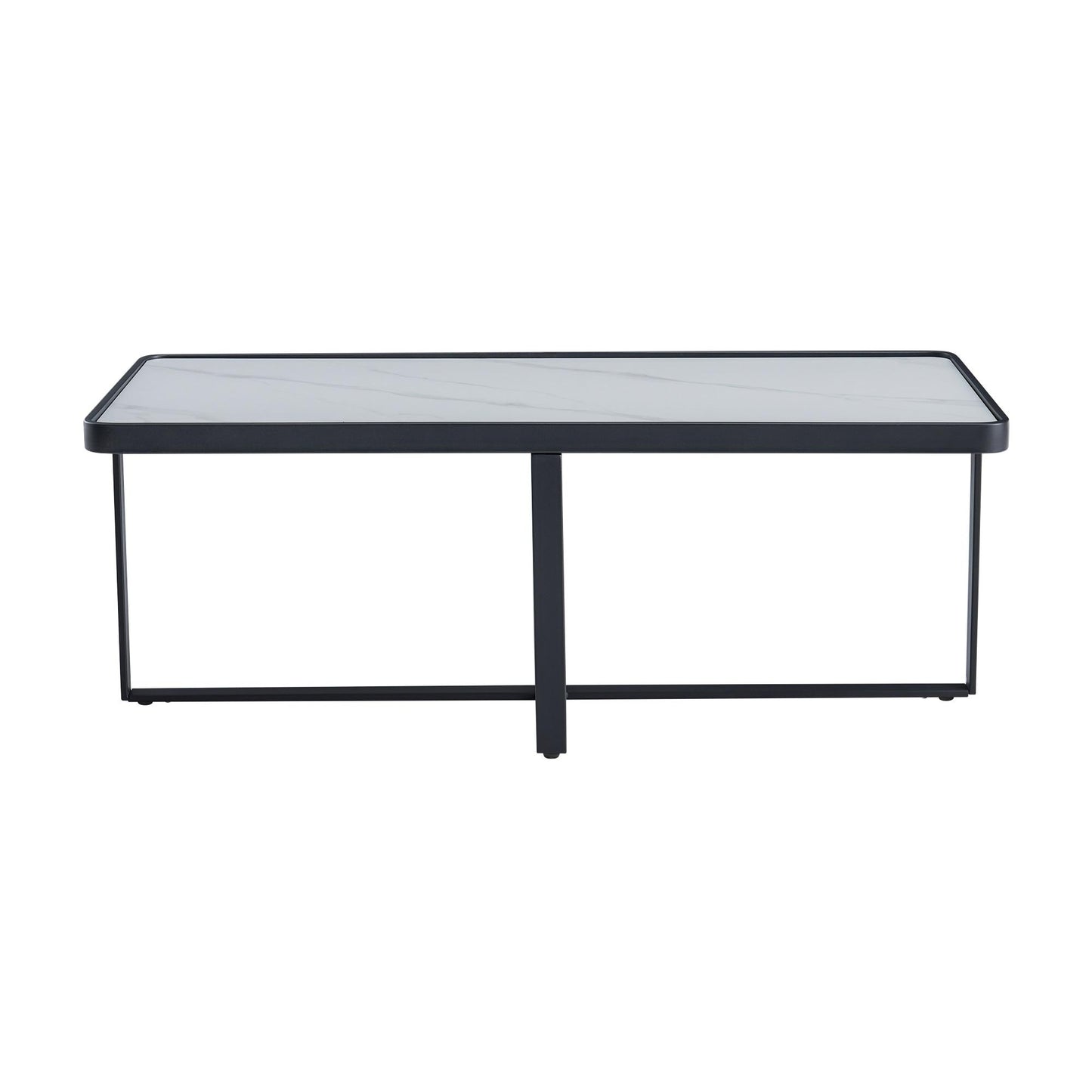 Minimalism rectangle coffee table,Black metal frame with sintered stone tabletop