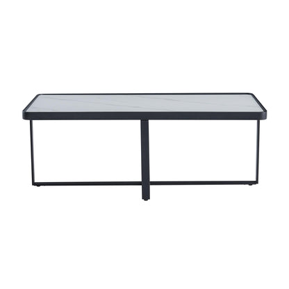 Minimalism rectangle coffee table,Black metal frame with sintered stone tabletop