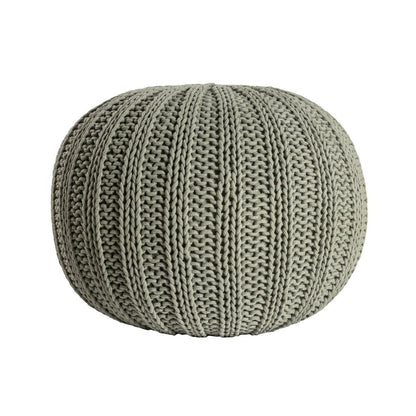 20" Green Cotton Cable Knit Round Pouf Ottoman HomeRoots