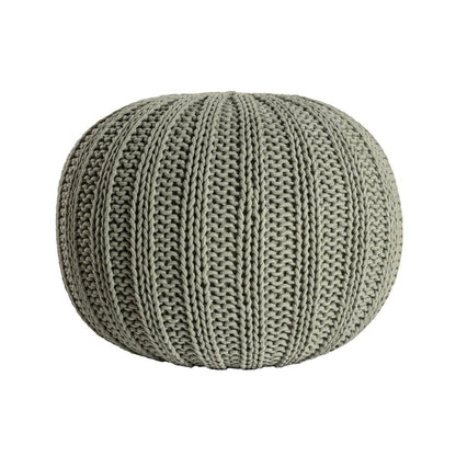 20" Green Cotton Cable Knit Round Pouf Ottoman HomeRoots