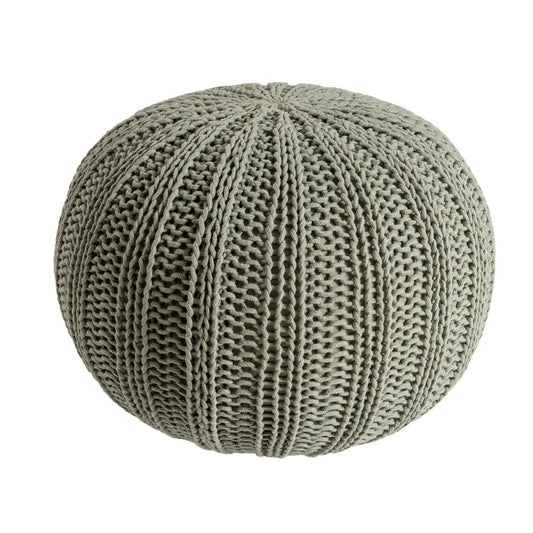 20" Green Cotton Cable Knit Round Pouf Ottoman HomeRoots