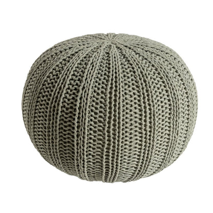 20" Green Cotton Cable Knit Round Pouf Ottoman HomeRoots