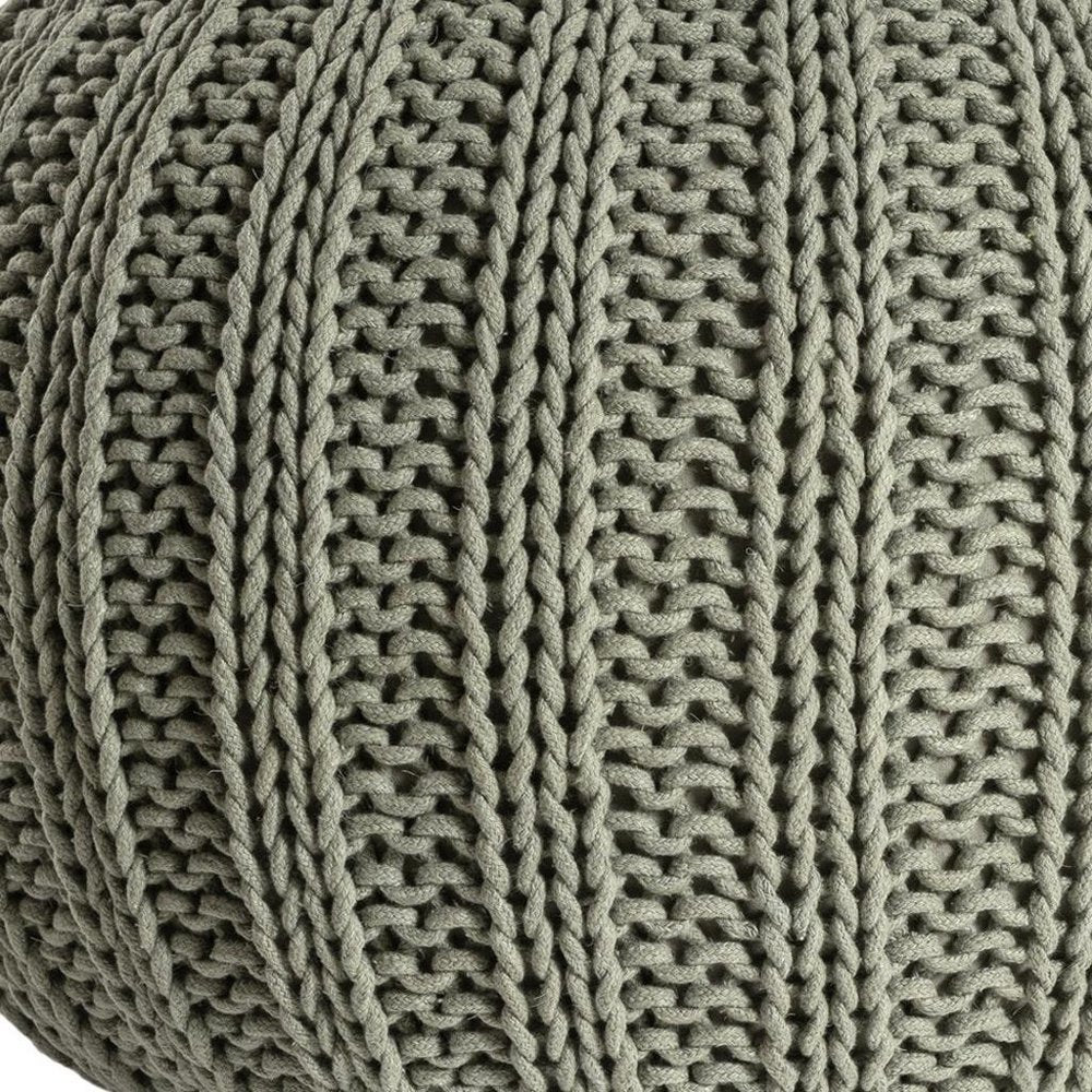 20" Green Cotton Cable Knit Round Pouf Ottoman HomeRoots