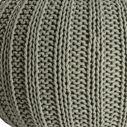 20" Green Cotton Cable Knit Round Pouf Ottoman HomeRoots