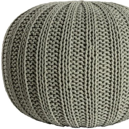 20" Green Cotton Cable Knit Round Pouf Ottoman HomeRoots