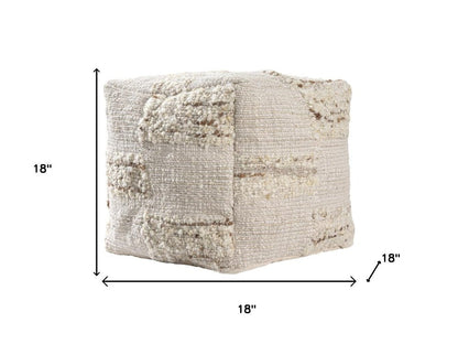 18" Off White And Natural Cotton Jute And Wool Checkered Cube Pouf Ottoman HomeRoots