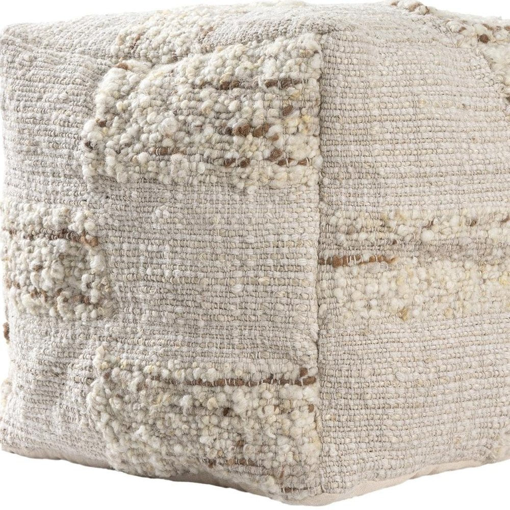 18" Off White And Natural Cotton Jute And Wool Checkered Cube Pouf Ottoman — view 3