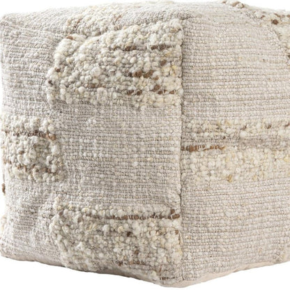 18" Off White And Natural Cotton Jute And Wool Checkered Cube Pouf Ottoman HomeRoots