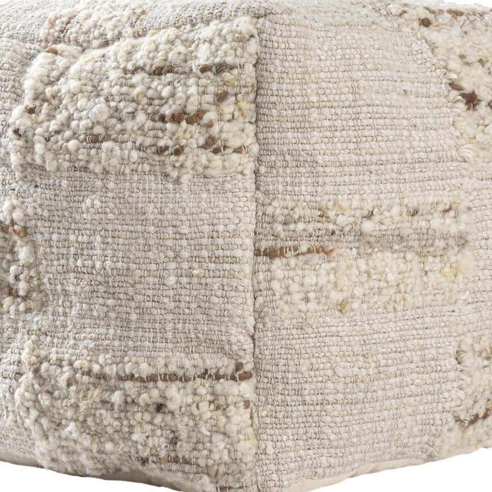 18" Off White And Natural Cotton Jute And Wool Checkered Cube Pouf Ottoman — view 7
