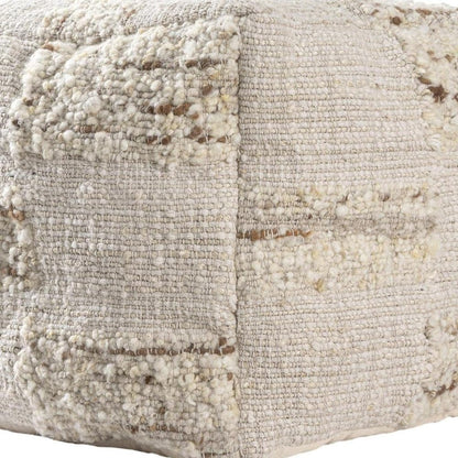 18" Off White And Natural Cotton Jute And Wool Checkered Cube Pouf Ottoman HomeRoots