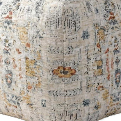 18" Ivory and Light Gray Upholstered Medallion Pouf Ottoman HomeRoots