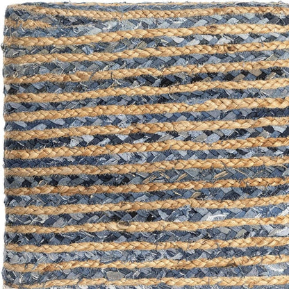 18" Beige and Blue Cotton And Jute Striped Pouf Ottoman HomeRoots