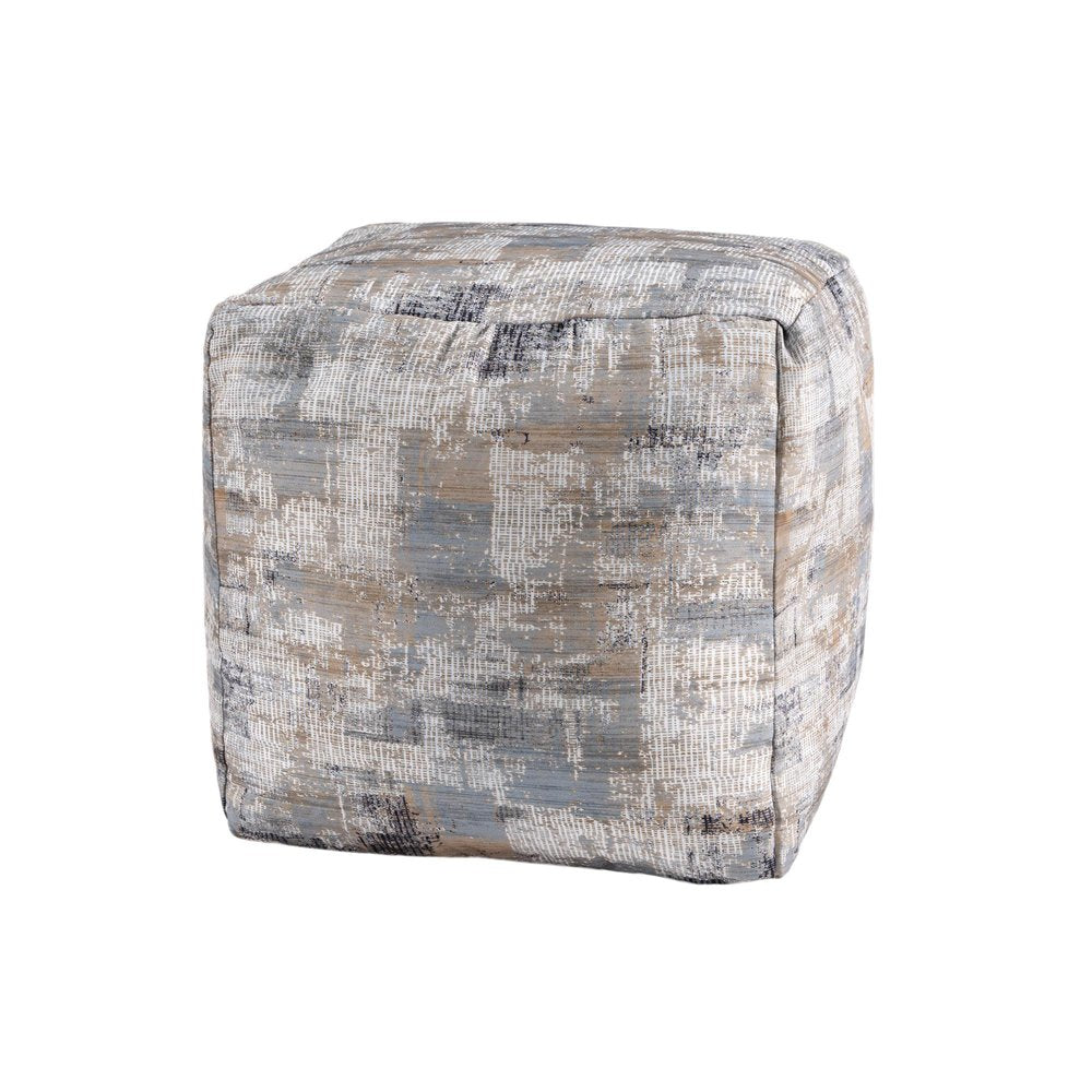 18" Blue Cotton Abstract Pouf Ottoman HomeRoots
