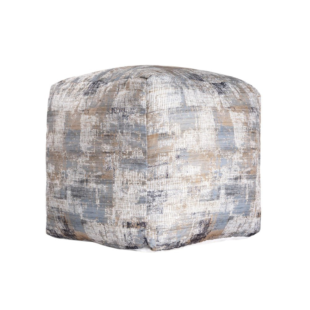 18" Blue Cotton Abstract Pouf Ottoman HomeRoots