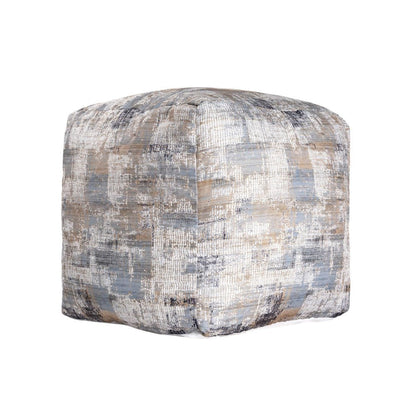 18" Blue Cotton Abstract Pouf Ottoman HomeRoots