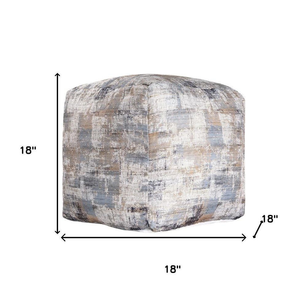 18" Blue Cotton Abstract Pouf Ottoman HomeRoots