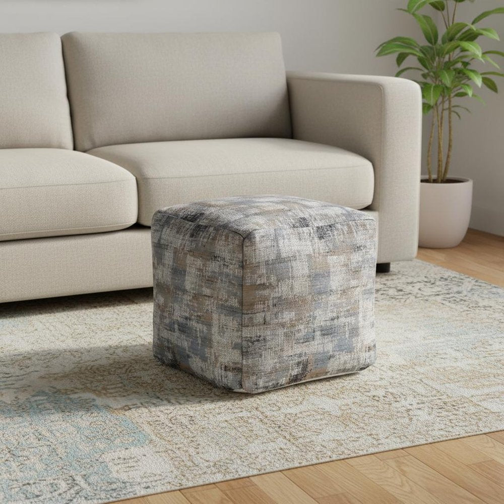 18" Blue Cotton Abstract Pouf Ottoman HomeRoots