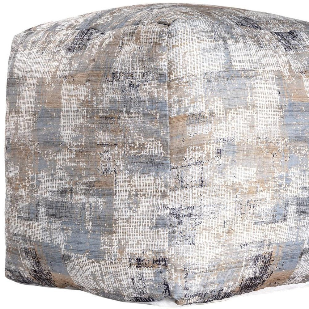 18" Blue Cotton Abstract Pouf Ottoman HomeRoots