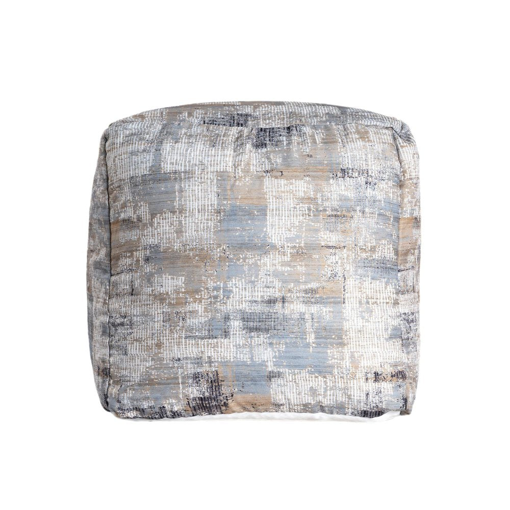 18" Blue Cotton Abstract Pouf Ottoman HomeRoots