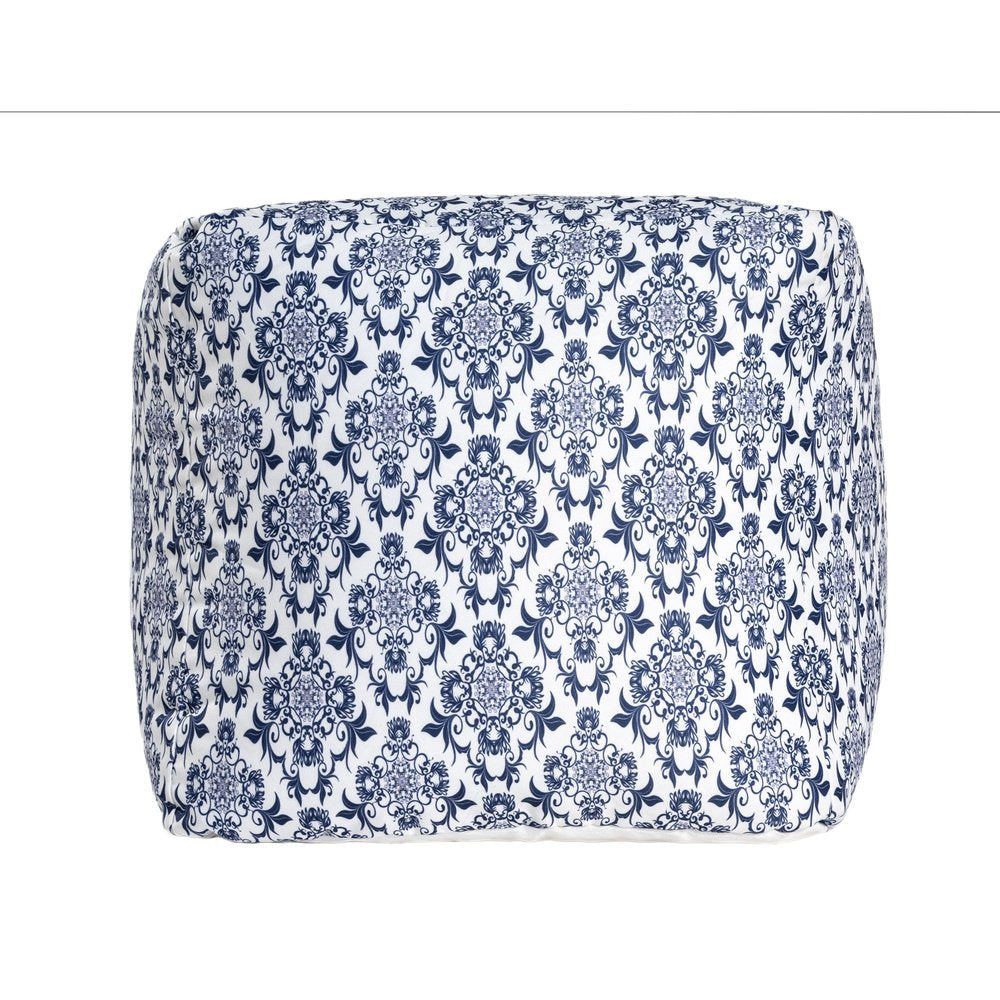 18" Blue and White Cotton Floral Pouf Ottoman HomeRoots