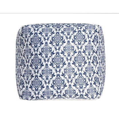 18" Blue and White Cotton Floral Pouf Ottoman HomeRoots