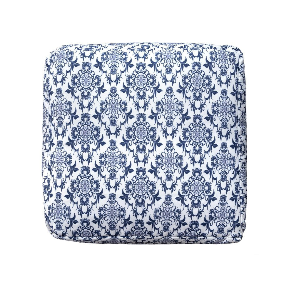 18" Blue and White Cotton Floral Pouf Ottoman HomeRoots