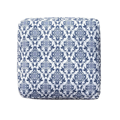 18" Blue and White Cotton Floral Pouf Ottoman HomeRoots