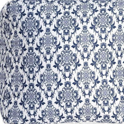 18" Blue and White Cotton Floral Pouf Ottoman HomeRoots