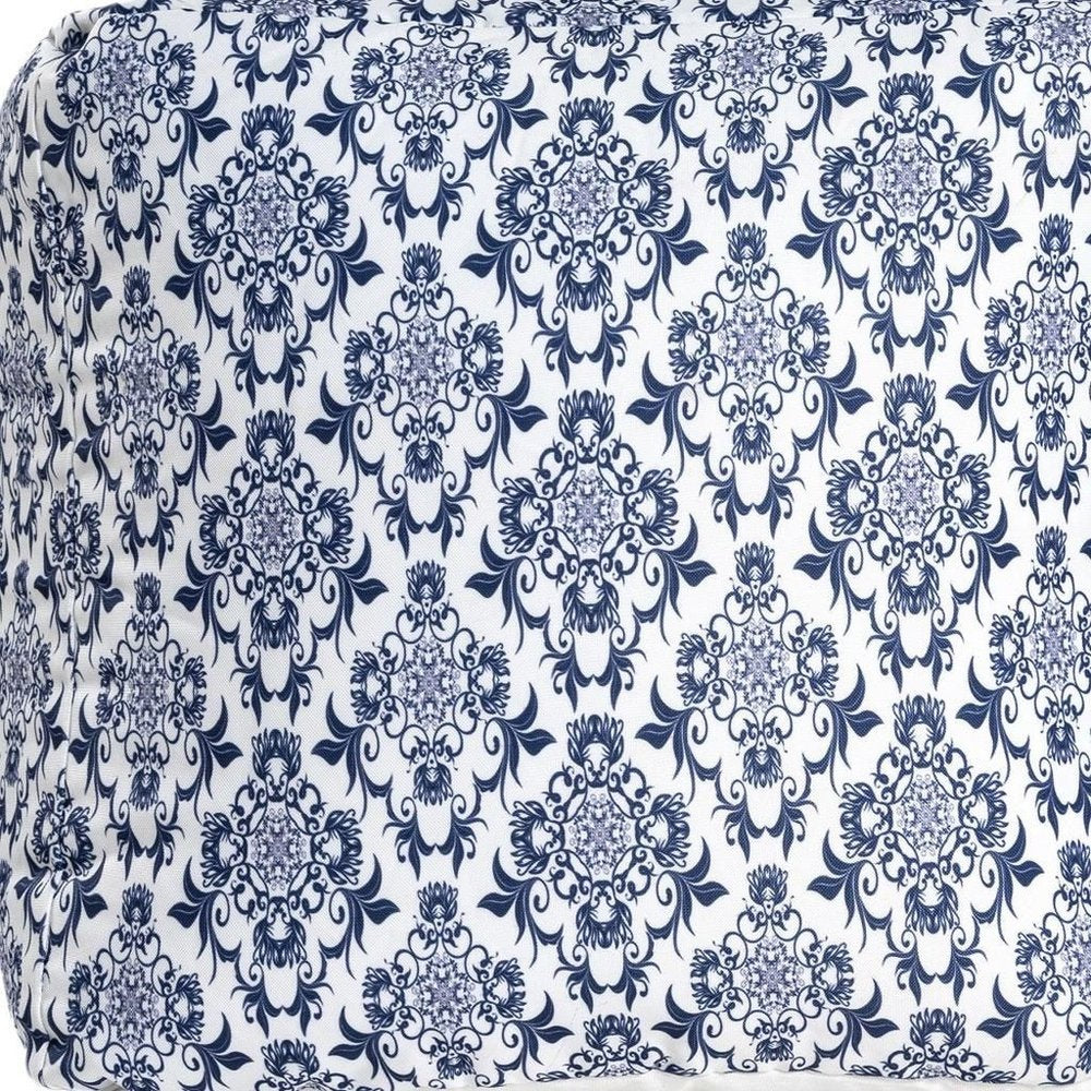 18" Blue and White Cotton Floral Pouf Ottoman HomeRoots