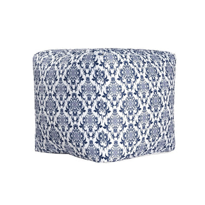 18" Blue and White Cotton Floral Pouf Ottoman HomeRoots