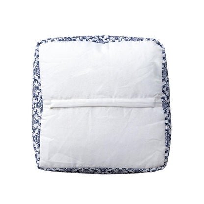 18" Blue and White Cotton Floral Pouf Ottoman HomeRoots