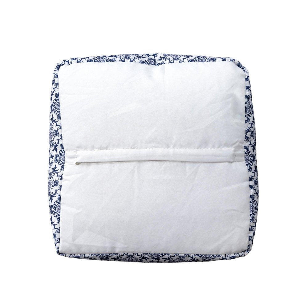 18" Blue and White Cotton Floral Pouf Ottoman HomeRoots