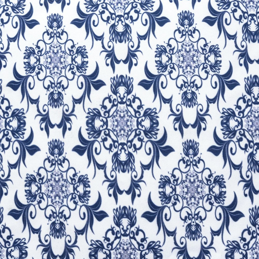 18" Blue and White Cotton Floral Pouf Ottoman HomeRoots
